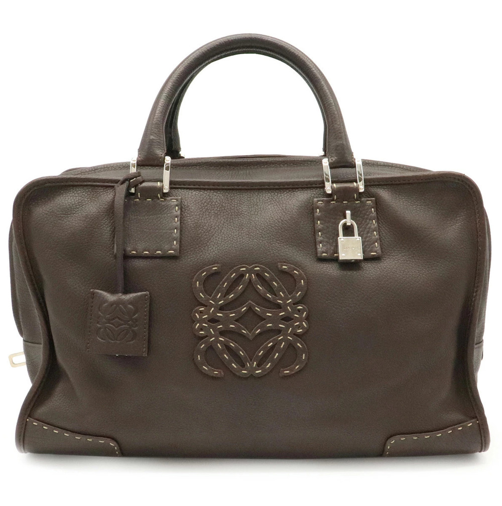 Loewe Amazona Stitch Handbag Boston Leather Dark Brown